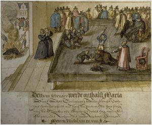 Dibujo de 1613, un artista holandés desconocido, que recrea la ejecución de María, en 1587.